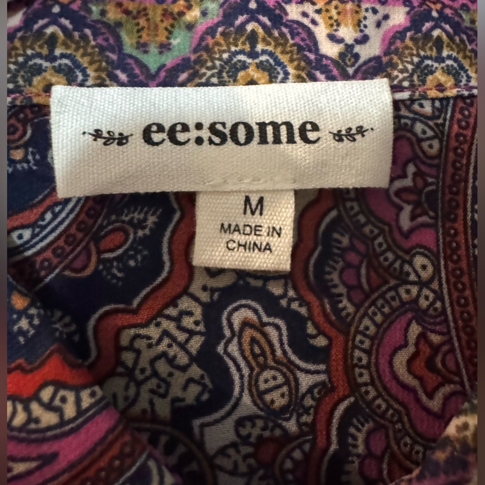 EEUC❤️THREE BIRD NEST❤️ Paisley Garden Button Up Top PINK Blouse size M - Picture 6 of 11